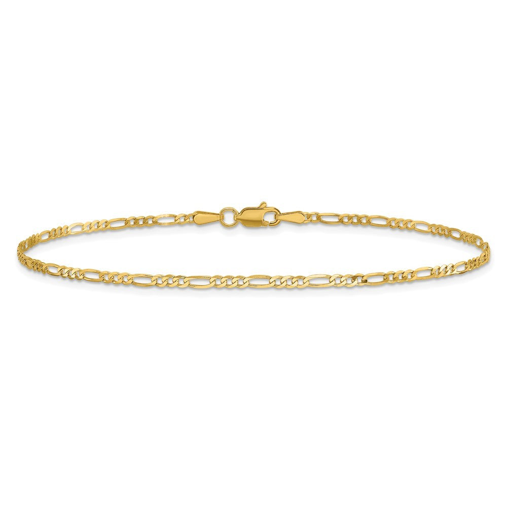 14k Yellow Gold 9 inch 1.8mm Flat Figaro with Lobster Clasp Anklet