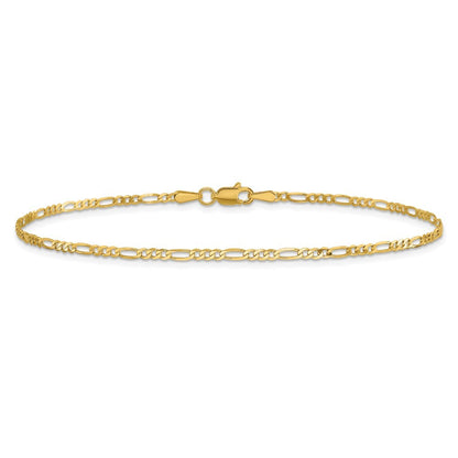 14k Yellow Gold 9 inch 1.8mm Flat Figaro with Lobster Clasp Anklet