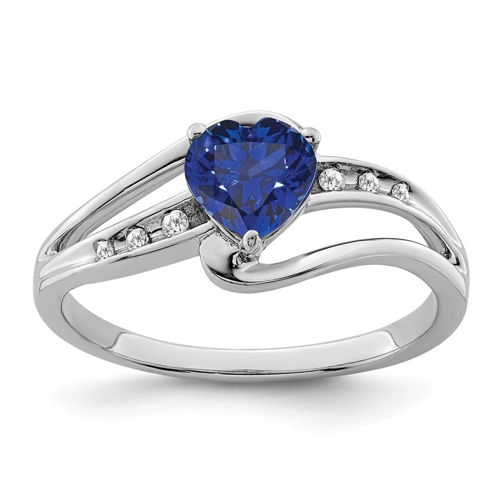 Sterling Silver Rhodium-plated Created Sapphire and Diamond Ring Size 8