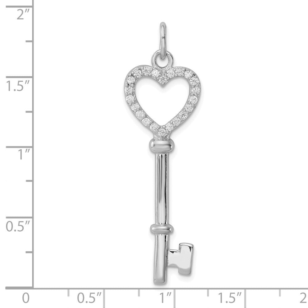 Sterling Silver Rhodium-plated Cubic Zirconia Heart Key Pendant