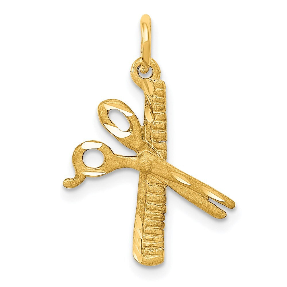 14k Yellow Gold Comb and Scissors Charm Pendant for Women