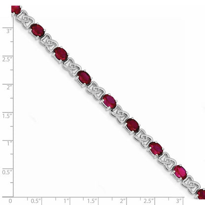 Sterling Silver Rhodium Plated 7inch Red CZ Bracelet