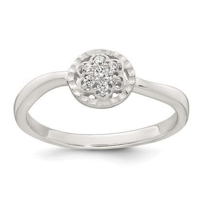 Sterling Silver Polished and Grooved CZ Flower Ring Size 7