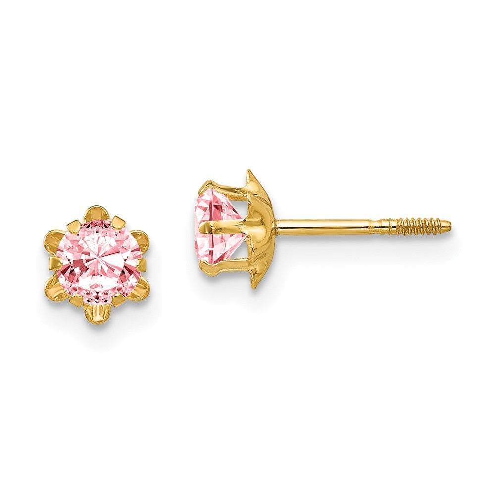 14k Yellow Gold 4mm CZ Birthstone (Oct) Screwback Earrings