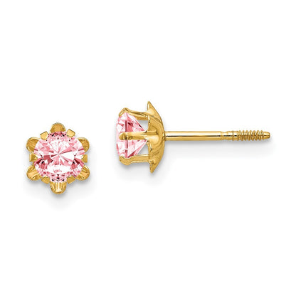 14k Yellow Gold 4mm CZ Birthstone (Oct) Screwback Earrings