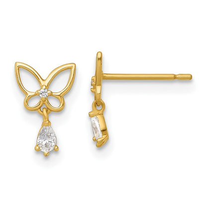 14k Yellow Gold Polished Cubic Zirconia Butterfly Dangle Earrings