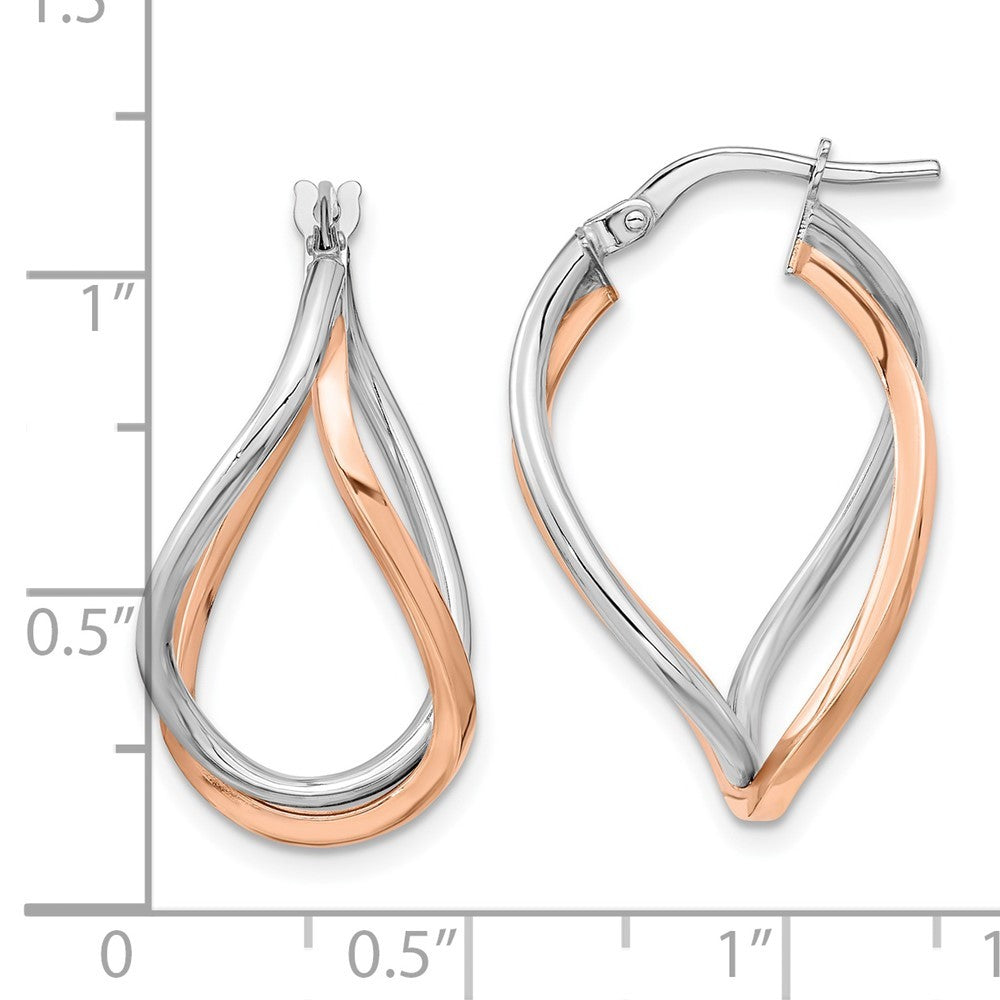 14k Yellow Gold w/White Rhodium and Rose -plated Swirl Hoops