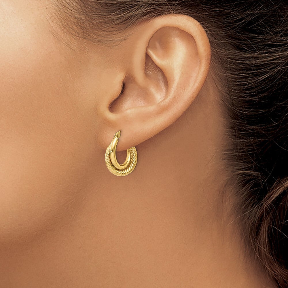 14k Yellow Gold Polished Twisted Double Hoop Earrings Gift for Women