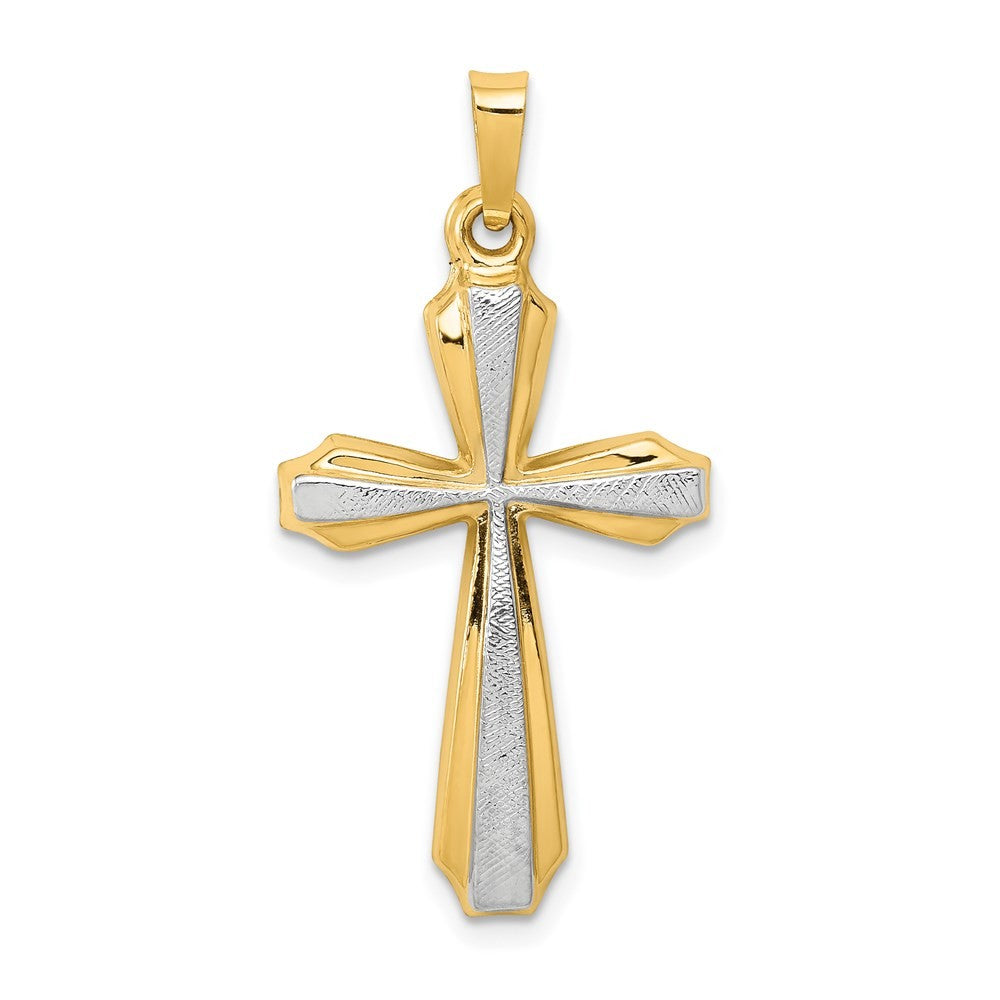 14k Yellow Gold with Rhodium Textured and Polished Passion Cross Pendant