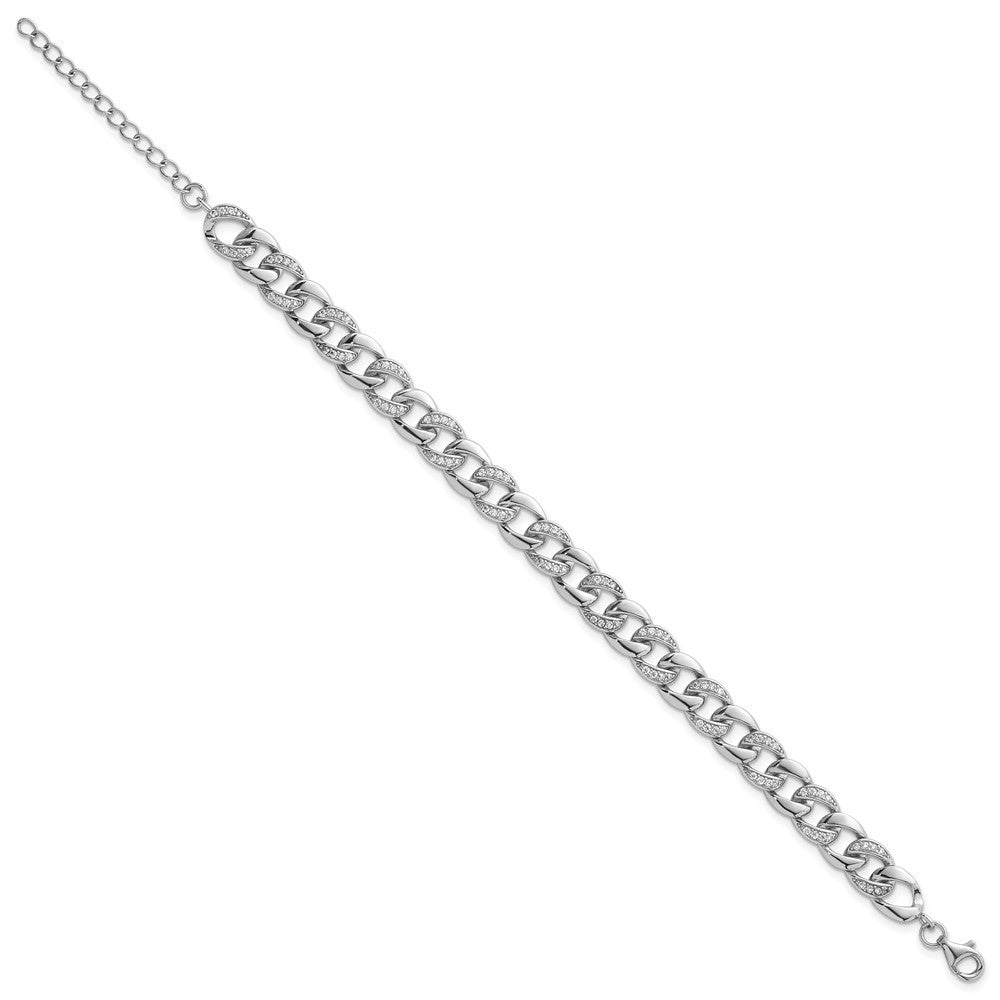 Sterling Silver CZ 8.00mm Curb Link 7" with 1.5" Extension Bracelet