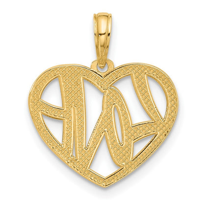 14k Yellow Gold Polished Fancy Love Heart Charm Pendant for Women