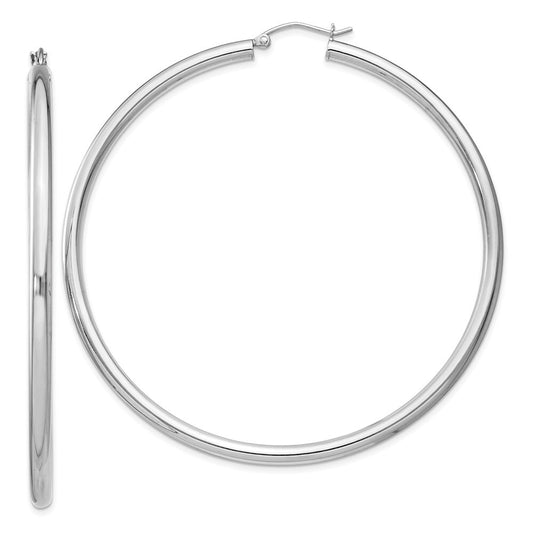 Sterling Silver Rhodium-plated 3mm Round Hoop Earrings