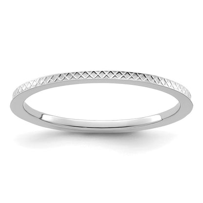 14K White Gold 1.2mm Criss-Cross Pattern Stackable Band Ring Size 7