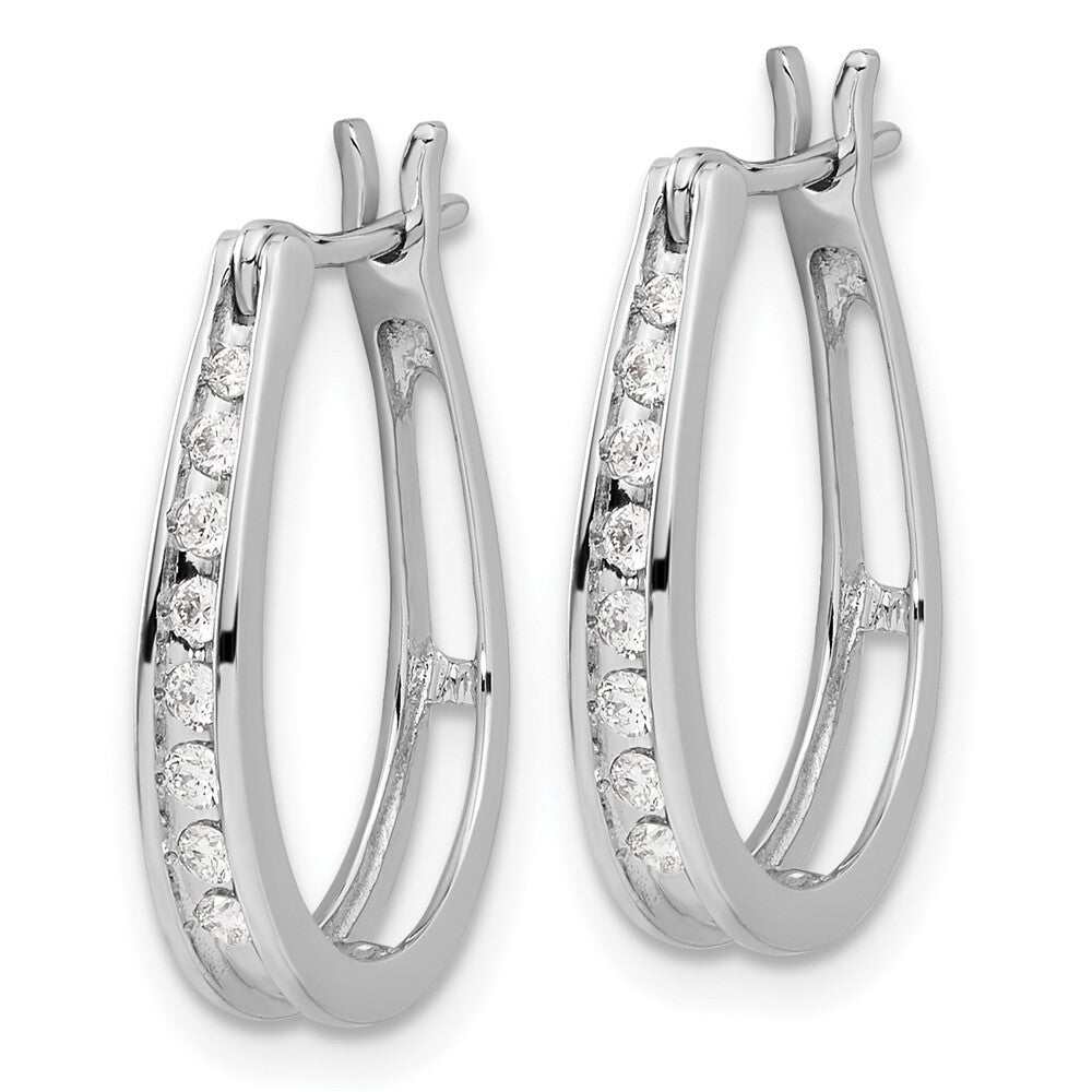 14k White Gold Diamond Oval Hinged Hoop Earrings