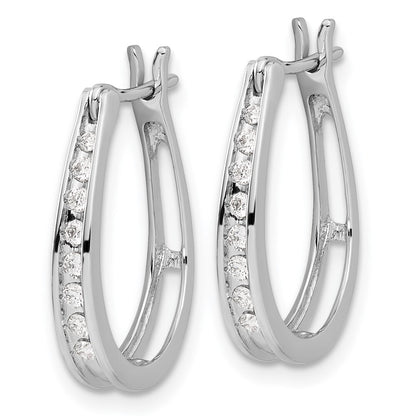 14k White Gold Diamond Oval Hinged Hoop Earrings