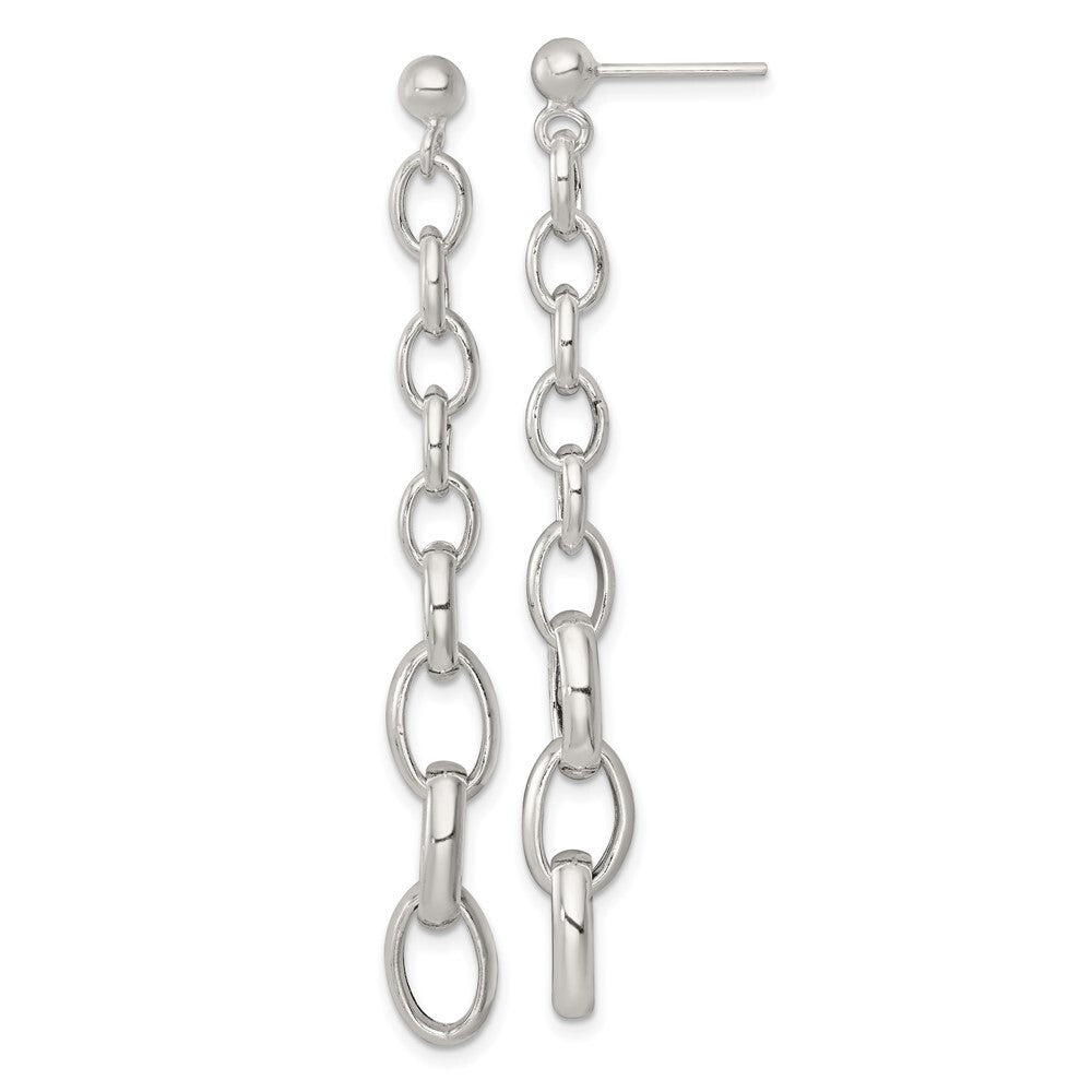 Sterling Silver Polished Graduated Link Post Dangle Earrings