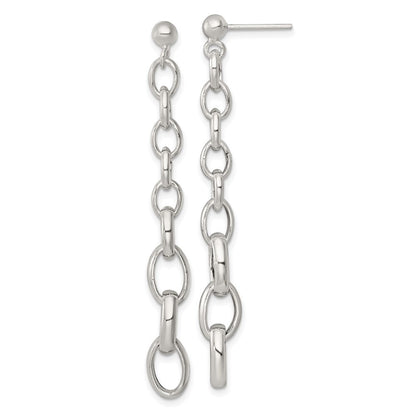 Sterling Silver Polished Graduated Link Post Dangle Earrings
