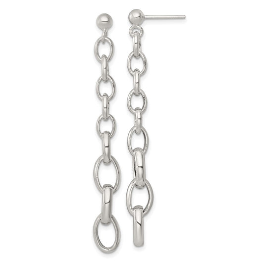 Sterling Silver Polished Graduated Link Post Dangle Earrings