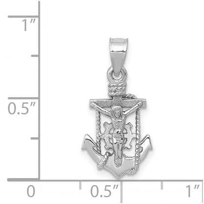 14k White Gold Polished Mariner Crucifix Pendant for Women