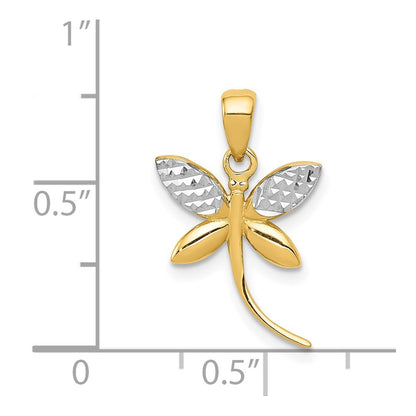 14k Yellow Gold Rhodium Diamond-Cut and Polished Dragonfly Pendant for Women
