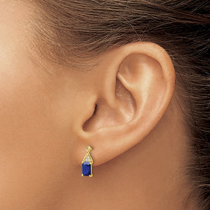 14k Yellow Gold Sapphire and Diamond Earrings