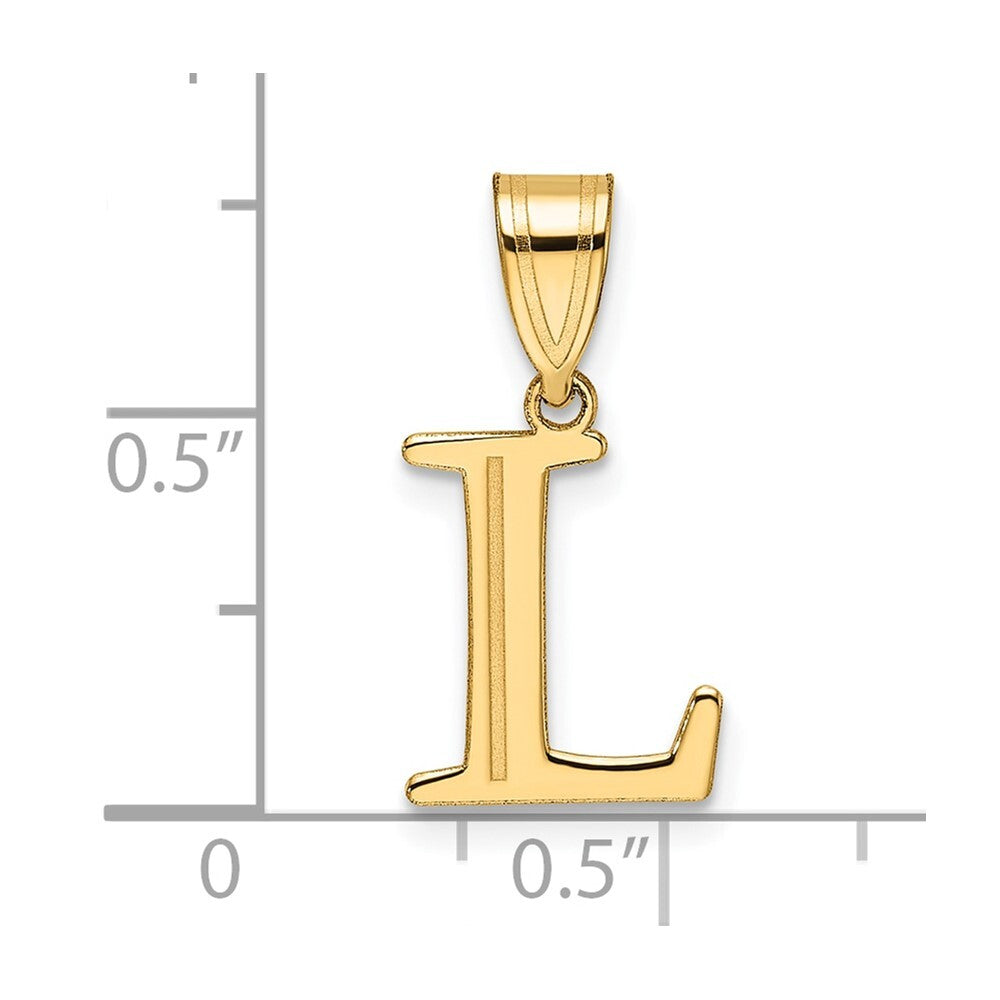14k Yellow Gold Polished Etched Letter L Initial Pendant for Women