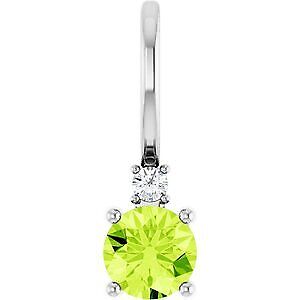 14k White Gold Natural Peridot & .015 CT Natural Diamond Charm Pendant