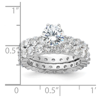Sterling Silver Rhodium-plated Cubic Zirconia 2 Piece Wedding Set Ring Size 8