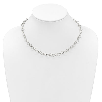 Sterling Silver 18inch Polished Fancy Heart Link Necklace