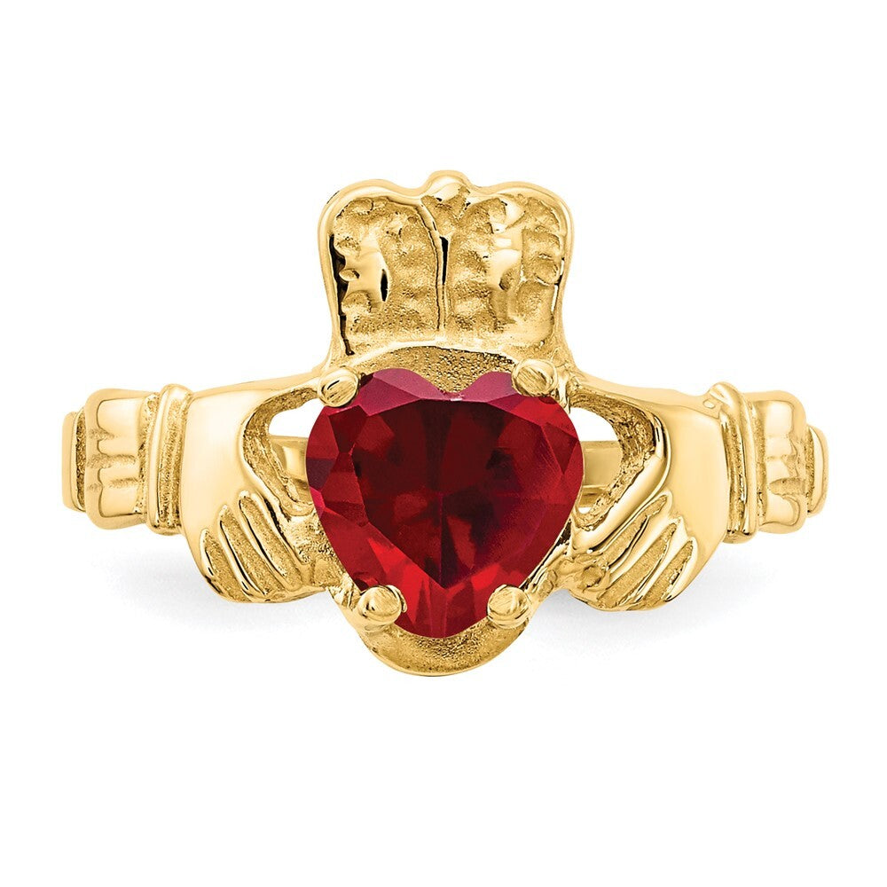 14K Yellow Gold January CZ Birthstone Claddagh Ring
