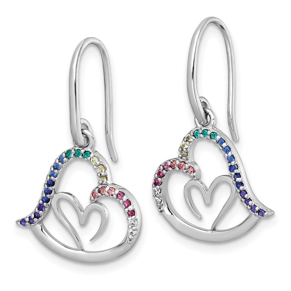 SS RH-pl Multi Color Nano Crystal Heart Dangle Shepherd Hook Earrings