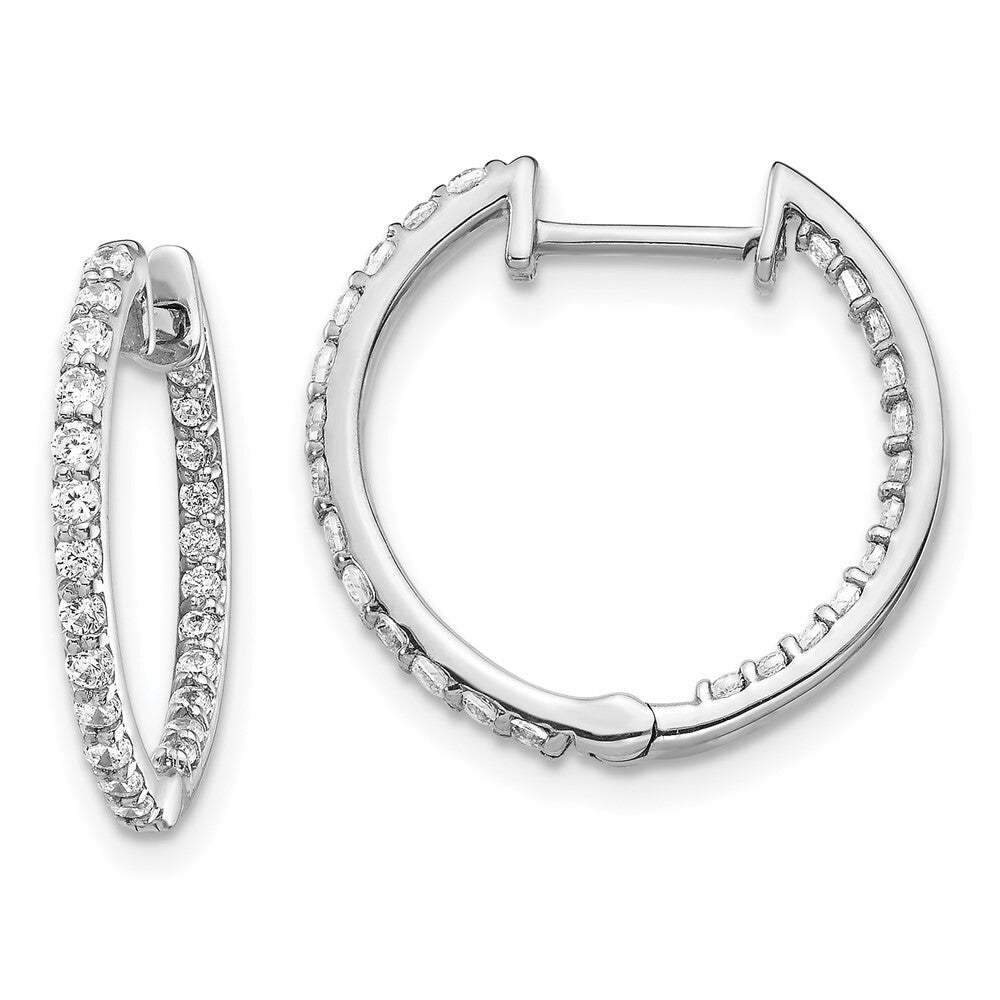 14k White Gold Diamond In/Out Hinged Hoop Earrings