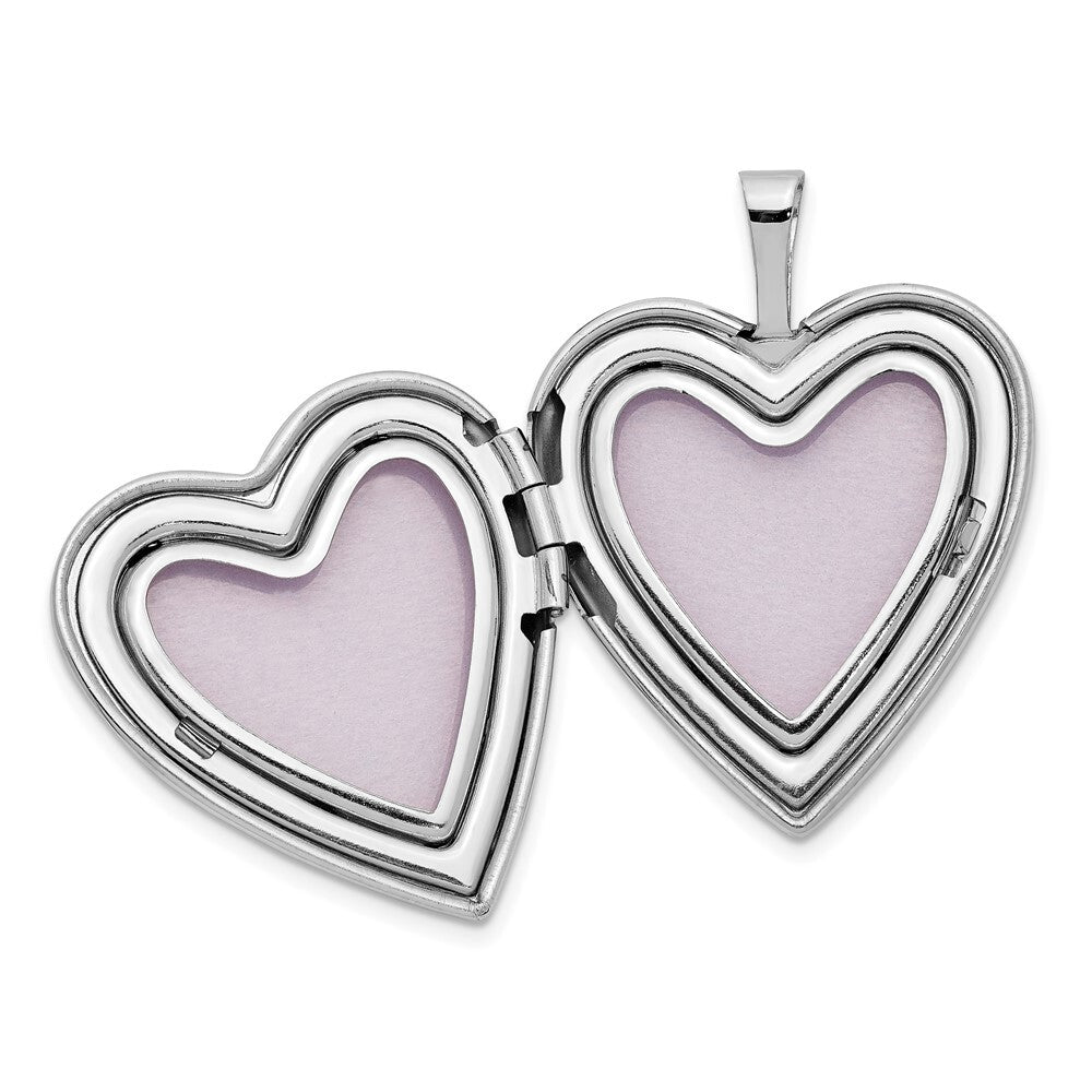 14k White Gold 20mm Enamel Rose I LOVE YOU Heart Locket Pendant for Women
