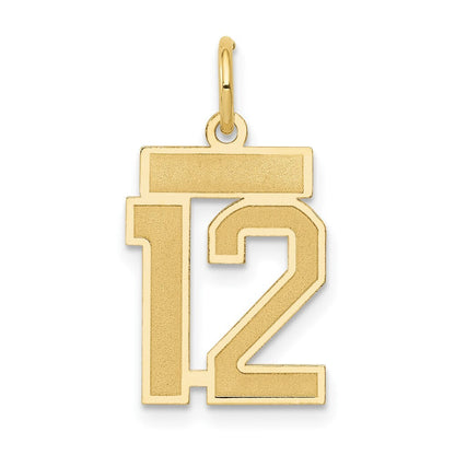 14k Yellow Gold Small Satin Number 12 Charm Pendant for Women
