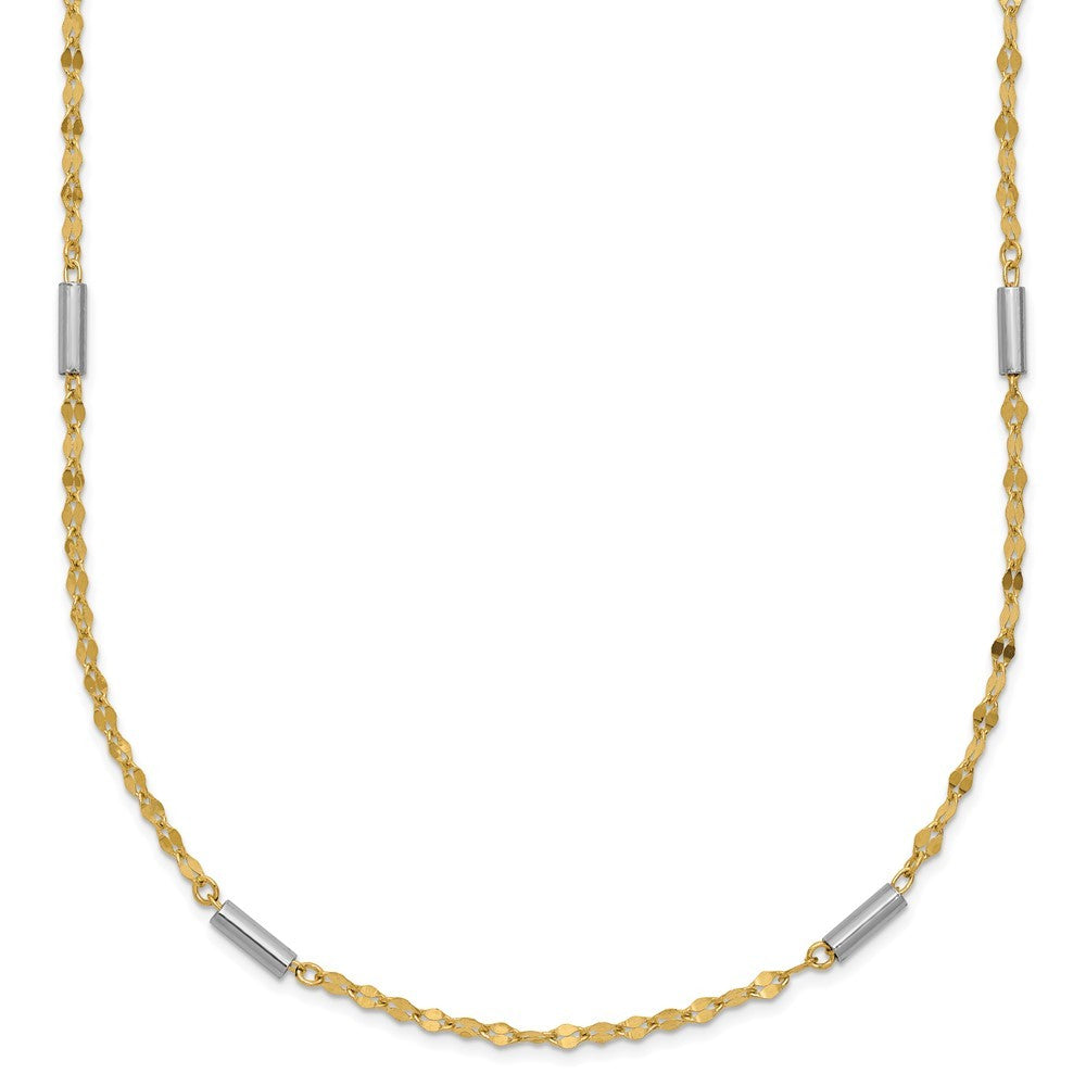 14K Two-tone Gold Diamond-cut Mini Bar Links Fancy Necklace