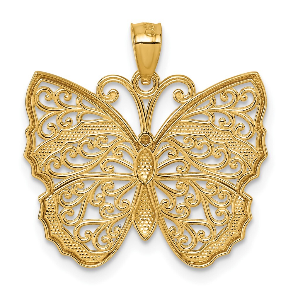 14k Yellow Gold & Rhodium Textured Fancy Butterfly Pendant for Women