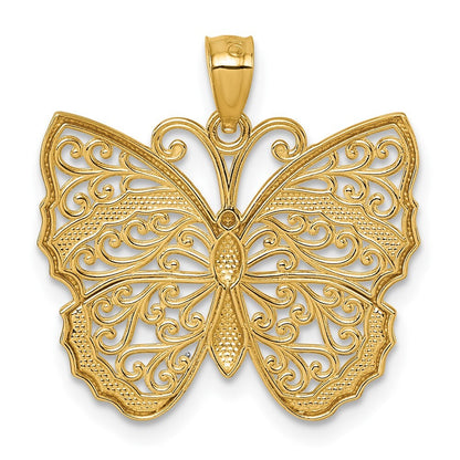 14k Yellow Gold & Rhodium Textured Fancy Butterfly Pendant for Women