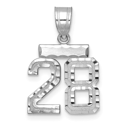 14k White Gold Small Brushed Diamond-cut Number 28 Charm Pendant for Women