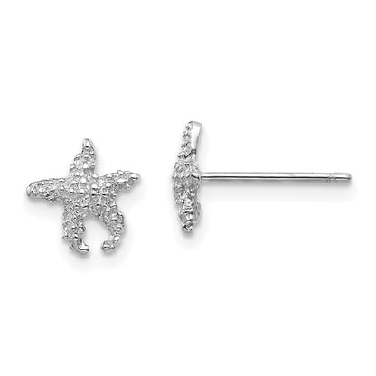 14K White Gold Polished and Textured Starfish Earrings