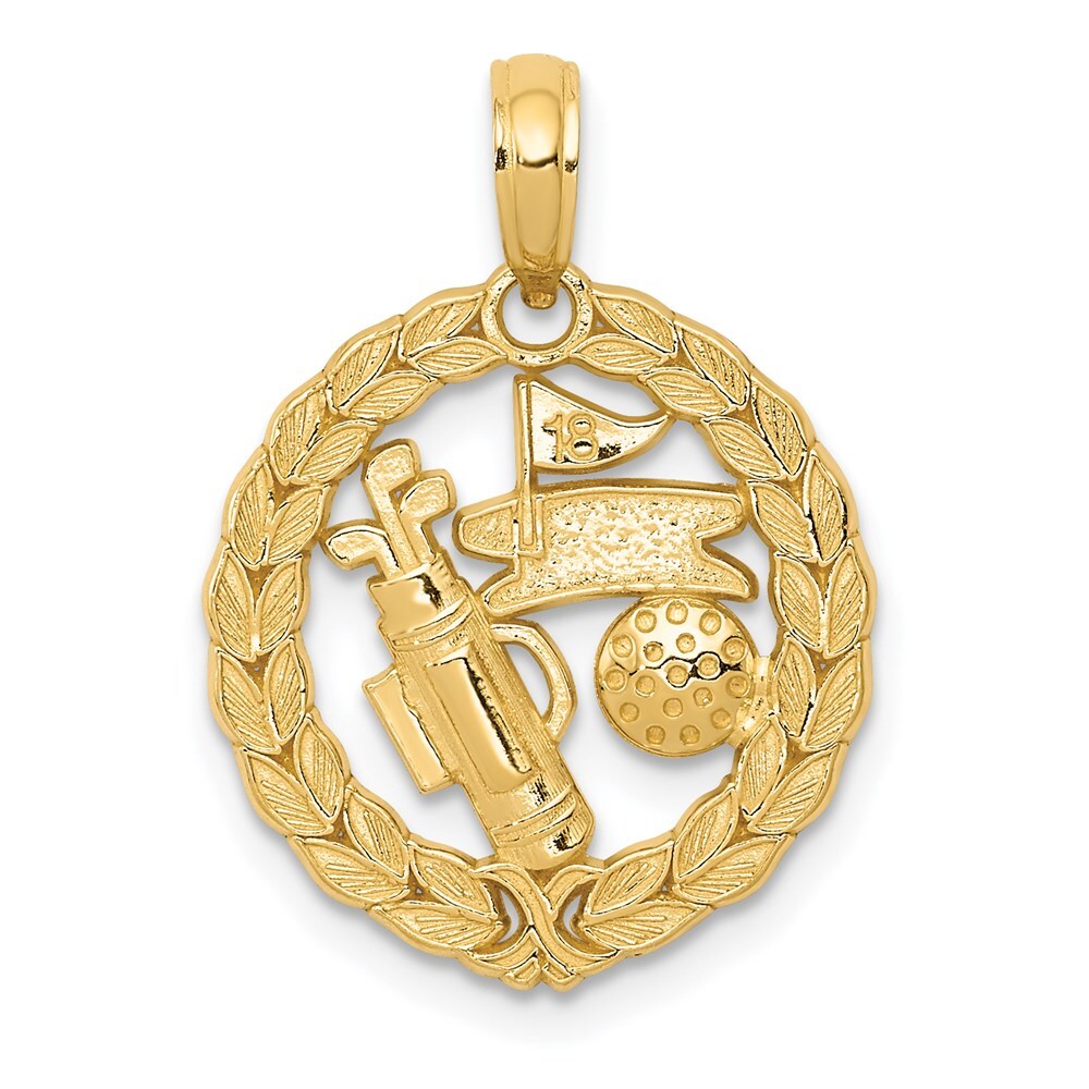 14k Yellow Gold Solid Polished Golf Theme Pendant for Women