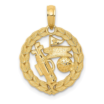 14k Yellow Gold Solid Polished Golf Theme Pendant for Women