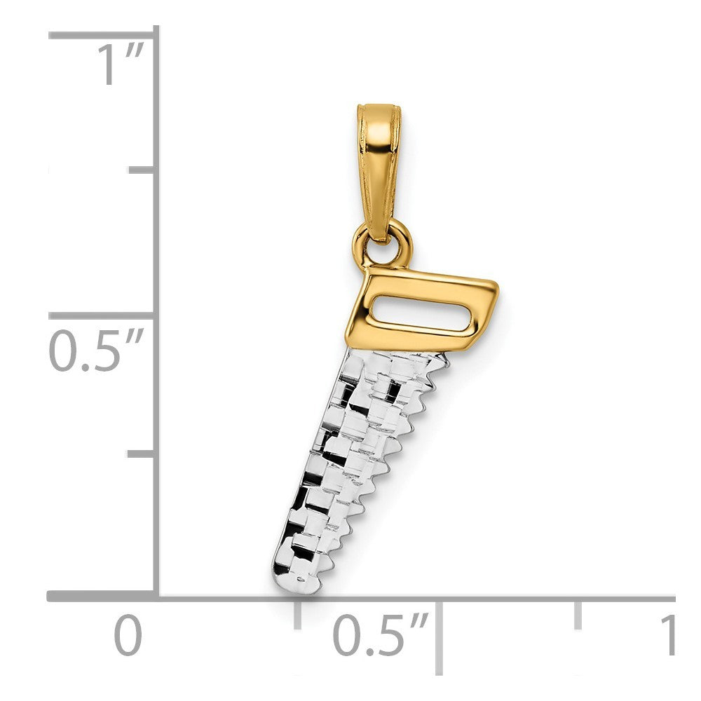 14k Yellow Gold and White Rhodium Diamond-Cut Saw Pendant