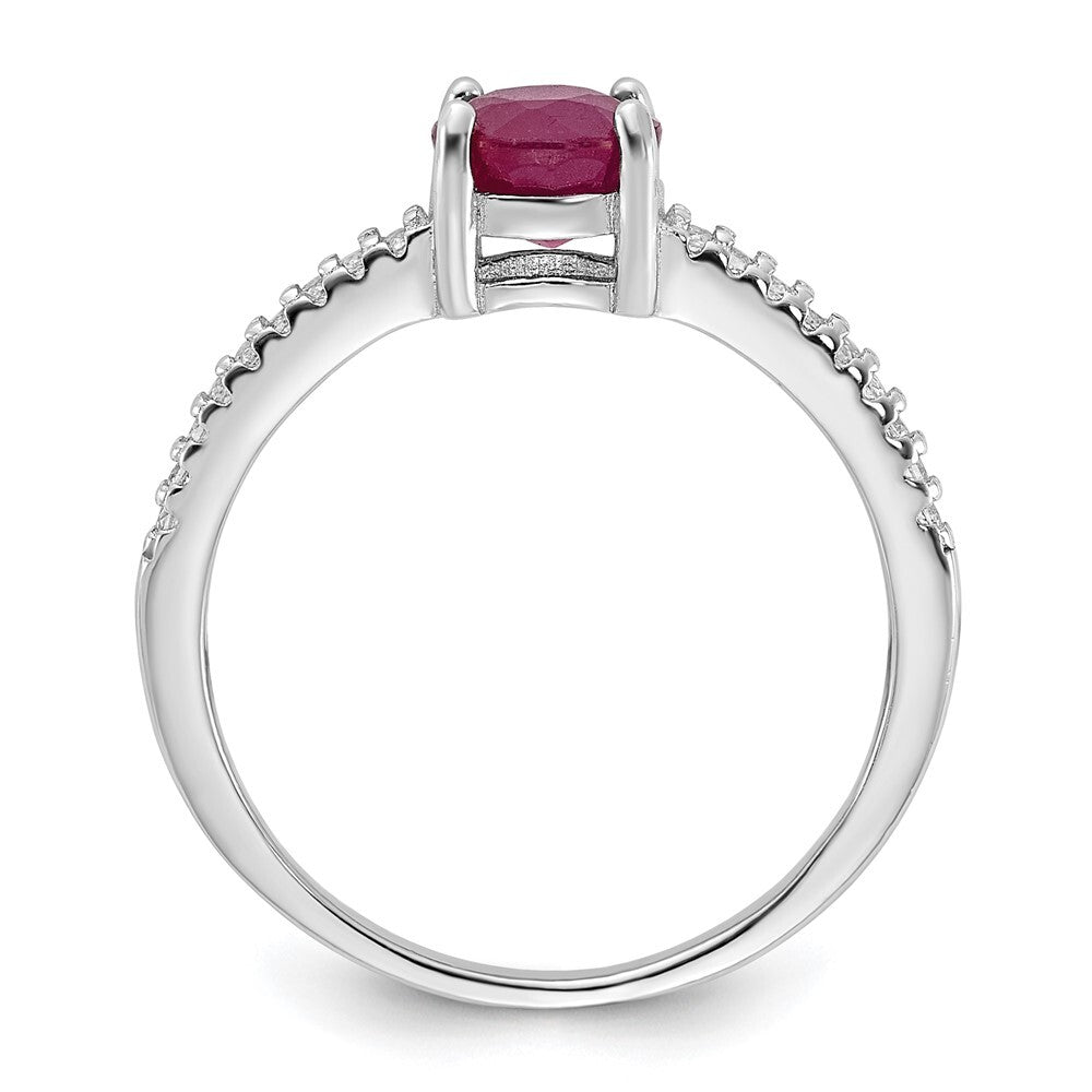 Sterling Silver Rh-plated-plated 1.43R Ruby and .12WT White Topaz Ring Size 6