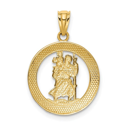 14k Yellow Gold Rhodium St Christopher Pendant for Women