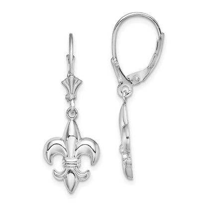 14K White Gold Small Fleur-de-Lis Drop Dangle EARRINGS