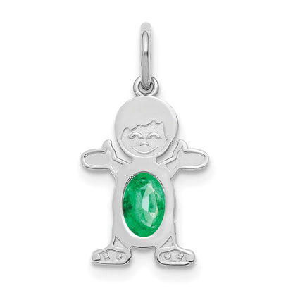 14k White Gold Boy 6x4 Oval Genuine Emerald-May Pendant for Women