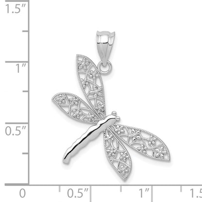 14k White Gold Filigree Dragonfly Pendant for Women