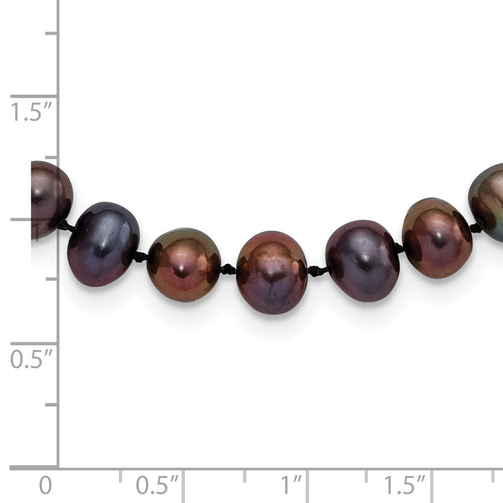 Sterling Silver Rhodium-plated 7-8mm Black Cultured Pearl Necklace 18"