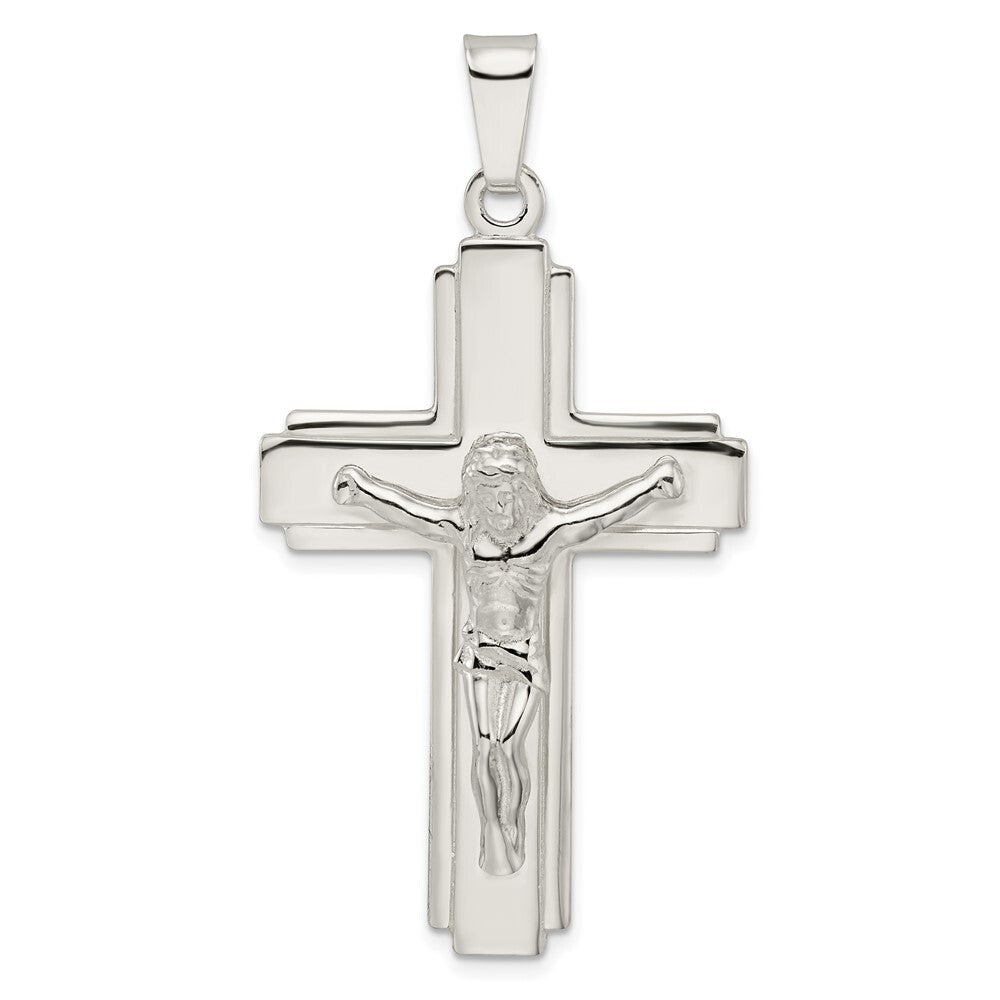 Sterling Silver Polished Side Lines Large Crucifix Pendant