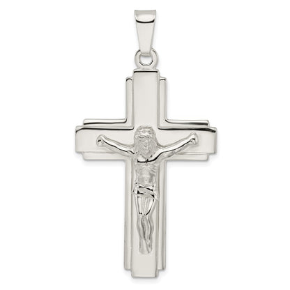 Sterling Silver Polished Side Lines Large Crucifix Pendant